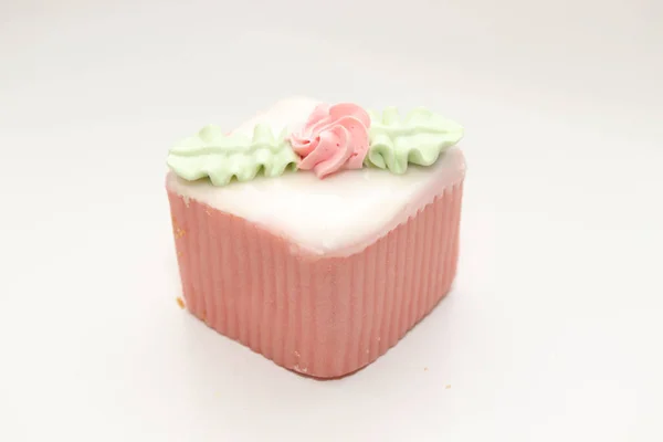 Pasticceria Fresca Marzapane Rosa Con Decorazioni Crema Burro — Foto Stock