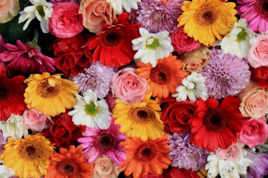 Renkli düğün çiçek aranjmanı