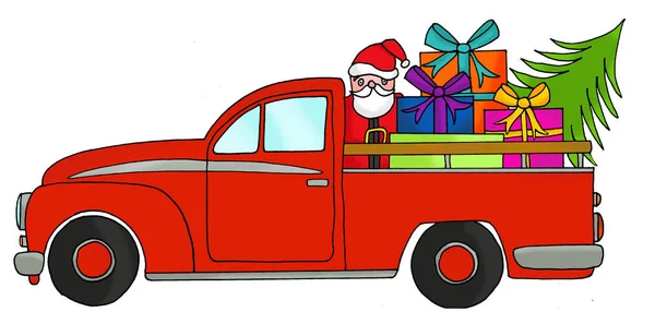 Camionnette dessinée à la main avec des cadeaux — Photo