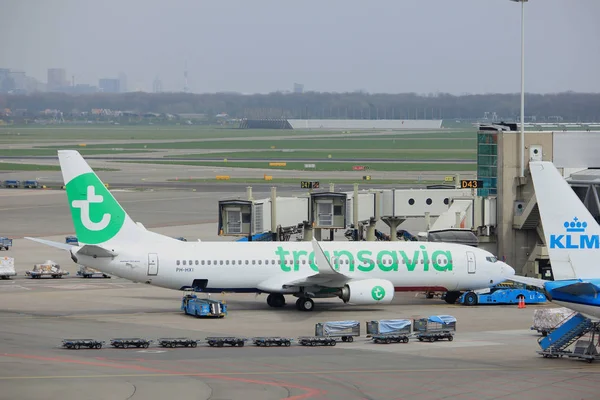 Amsterdam Airport Schiphol Hollandia - április 14-én 2018: Ph-Hxi Transavia Boeing 737-800 — Stock Fotó