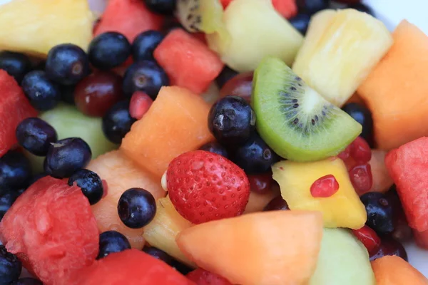 Fresh Juicy Fruit Salad Bright Colors Decorated Fresh Mint Leaves — Stock Photo, Image