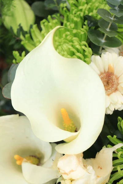 Big White Arum Lelies Een Bruids Bloemstuk — Stockfoto