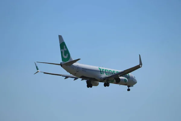 Amsterdam Augustus 2020 Hxc Transavia Boeing 737 800 Eindnadering Polderbaan — Stockfoto