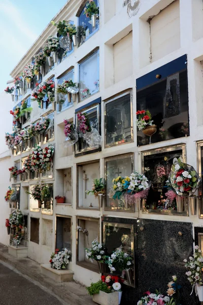 Květiny Kameny Typickém Španělském Hřbitově Barcelony — Stock fotografie