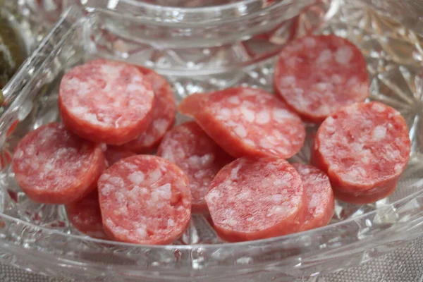 Slices Mediterranean Dry Sausage Fingerfood Assortment — Stock Photo, Image