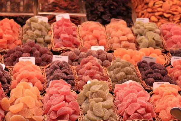Fruta Confitada Varias Formas Sabores Colores Para Venta Mercado Español — Foto de Stock