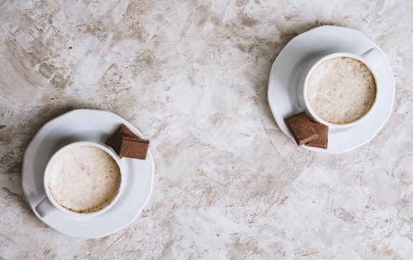 Two Coffee Cups Bright Vintage Background Top View Copy Space — Stock Photo, Image