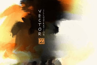 Turuncu, altın, sarı, siyah mürekkep fırça elemanları ile zarif şablon tasarım. Soyut dekorasyon. Vektör çizim.