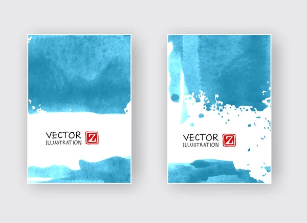 青インク ブラシ要素を持つエレガントなパンフレット テンプレート デザイン 抽象的な装飾 ベクトル図 — ストックベクタ