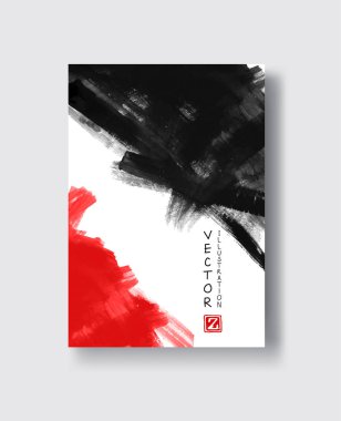 Beyaz arka planda siyah kırmızı fırça darbesi. Japon tarzı. Grunge dalgası lekelerinin vektör illüstrasyonu. Vektör fırçaları resimleme.