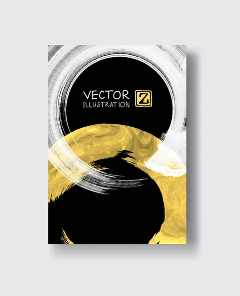 Plantillas Diseño Vectorial Negro Dorado Para Folletos Volantes Tecnologías Móviles — Vector de stock