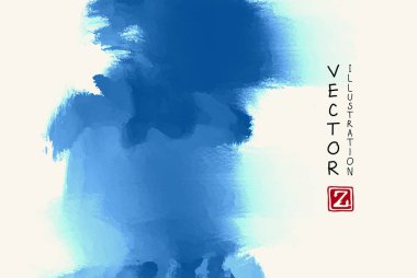 Soyut mürekkep arka plan. Japon tarzı. Mavi gökyüzü, beyaz mürekkeple su. Vektör çizim