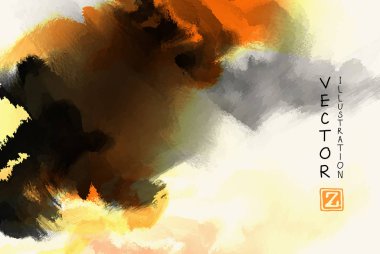 Turuncu, altın, sarı, siyah mürekkep fırça elemanları ile zarif şablon tasarım. Soyut dekorasyon. Vektör çizim.