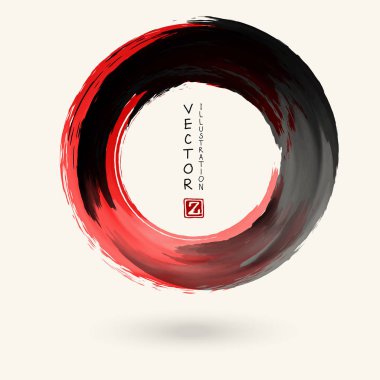 Beyaz arka planda siyah ve kırmızı mürekkep. Japon tarzı. Grunge Circle lekelerinin vektör illüstrasyonu