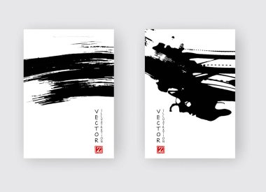 Beyaz arka planda siyah mürekkep fırçası darbesi. Japon tarzı. Grunge lekelerinin vektör illüstrasyonu
