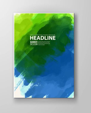 Boyalı grunge poster öğesi. Mavi yeşil mürekkep vektör afiş izole üzerinde beyaz lekeler. Arka tasarımı için. El vektör çizim beyaz zemin üzerine çekilmiş. Fırça konturları vektör.