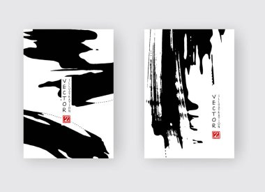 Beyaz arka planda siyah mürekkep fırçası darbesi. Japon tarzı. Grunge lekelerinin vektör illüstrasyonu