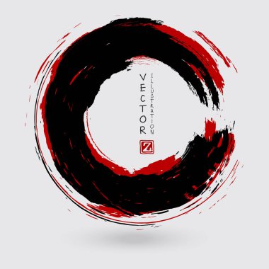 Beyaz arka planda siyah ve kırmızı mürekkep. Japon tarzı. Grunge Circle lekelerinin vektör illüstrasyonu