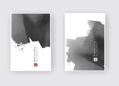 Mürekkep fırçası elementli zarif broşür tasarımı. Soyut dekorasyon. Vektör illüstrasyonu.