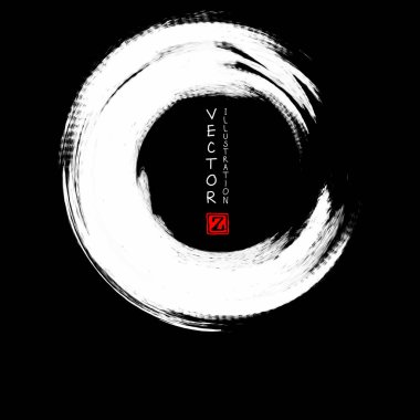 Siyah arka planda beyaz mürekkep darbesi. Japon tarzı. Grunge Circle lekelerinin vektör illüstrasyonu