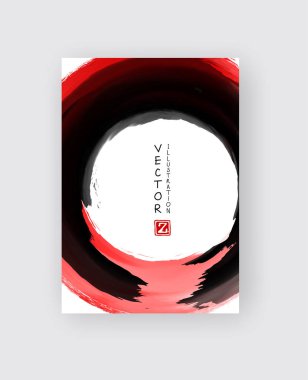 Kırmızı ve siyah arka plan ile mürekkep yuvarlak soyut. Japon tarzı kompozisyon. Duvar kağıdı, iç, el ilanı kapak, poster, afiş, kitapçık için agresif fütüristik dinamik arka plan.