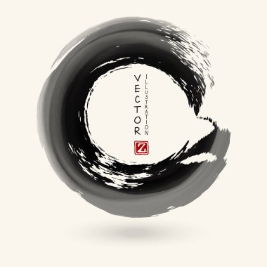 Beyaz arka planda siyah mürekkep darbesi. Japon tarzı. Grunge Circle lekelerinin vektör illüstrasyonu