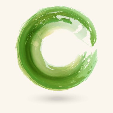 Suluboya yeşil doku. Beyaz arka plan üzerinde yuvarlak kontur mürekkep. Basit tarzı. Grunge daire lekeleri vektör çizim.