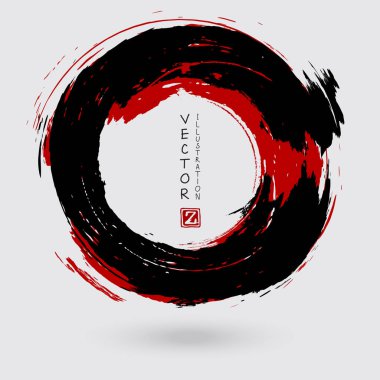 Beyaz arka planda siyah ve kırmızı mürekkep. Japon tarzı. Grunge Circle lekelerinin vektör illüstrasyonu