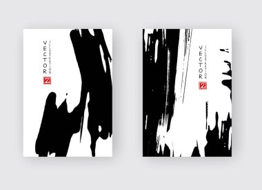 Beyaz arka planda siyah mürekkep fırçası darbesi. Japon tarzı. Grunge lekelerinin vektör illüstrasyonu