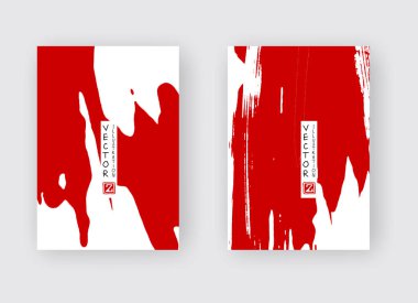 Beyaz arka planda kırmızı mürekkep fırçası darbesi. Japon tarzı. Grunge lekelerinin vektör illüstrasyonu