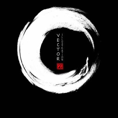 Siyah arka planda beyaz mürekkep darbesi. Japon tarzı. Grunge Circle lekelerinin vektör illüstrasyonu