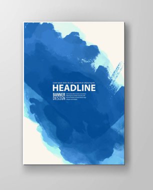 Boyalı grunge poster öğesi. Mavi mürekkep vektör afiş izole üzerinde beyaz lekeler. Arka tasarımı için. El vektör çizim beyaz zemin üzerine çekilmiş. Fırça konturları vektör.