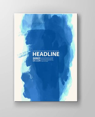 Boyalı grunge poster öğesi. Mavi mürekkep vektör afiş izole üzerinde beyaz lekeler. Arka tasarımı için. El vektör çizim beyaz zemin üzerine çekilmiş. Fırça konturları vektör.