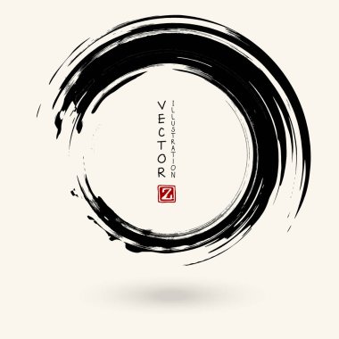 Beyaz arka planda siyah mürekkep darbesi. Japon tarzı. Grunge Circle lekelerinin vektör illüstrasyonu
