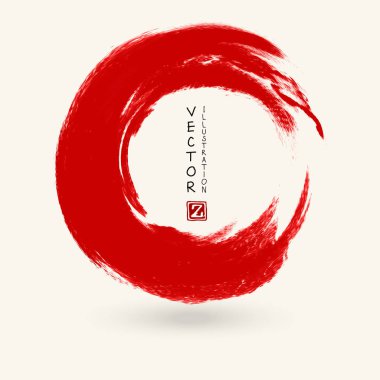 Beyaz arka planda kırmızı mürekkep izi var. Japon tarzı. Grunge Circle lekelerinin vektör illüstrasyonu