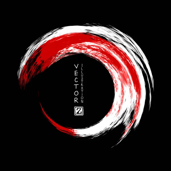 Encre Blanche Rouge Trait Rond Sur Fond Noir Style Japonais — Image vectorielle