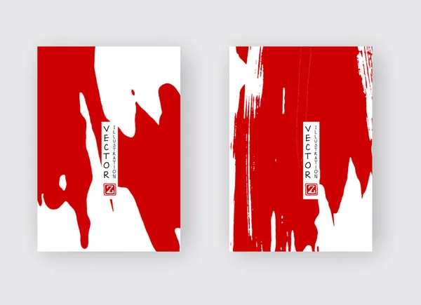 Czerwony Pędzel Białym Tle Japoński Styl Ilustracja Wektorowa Plam Grunge — Wektor stockowy