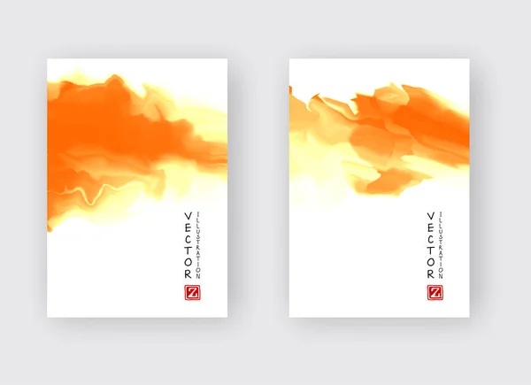 Oranžová Barva Tahu Štětcem Bílém Pozadí Japonský Styl Vektorová Ilustrace — Stockový vektor