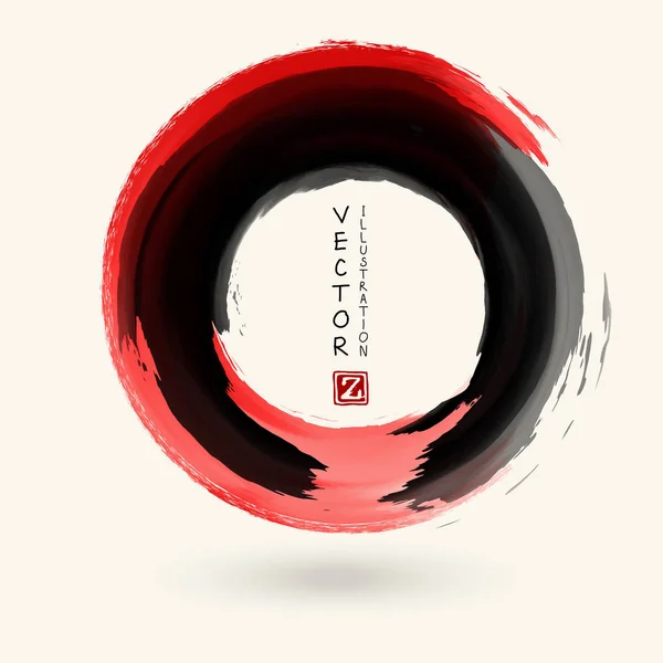 Encre Noire Rouge Trait Rond Sur Fond Blanc Style Japonais — Image vectorielle