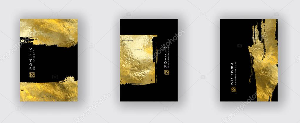 Vector Black and Gold Design Templates set for Brochures, Flyers, Mobile Technologies, Applications, Online Services, Typographic Emblems, Logo, Banners and Infographic. Golden Abstract Modern Background.