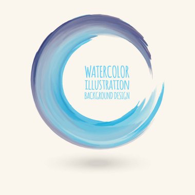 Suluboya mavi doku. Beyaz arka plan üzerinde yuvarlak kontur mürekkep. Basit tarzı. Grunge daire lekeleri vektör çizim.