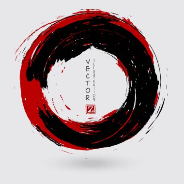 Beyaz arka planda siyah ve kırmızı mürekkep. Japon tarzı. Grunge Circle lekelerinin vektör illüstrasyonu
