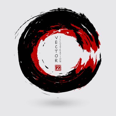 Beyaz arka planda siyah ve kırmızı mürekkep. Japon tarzı. Grunge Circle lekelerinin vektör illüstrasyonu