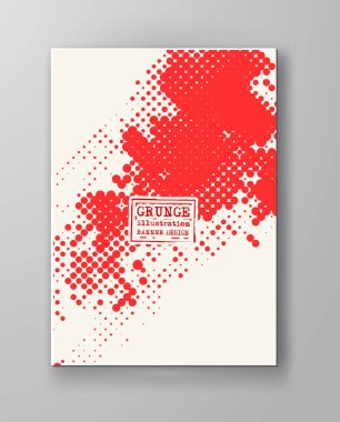 Yarı tonlar ana başlık. Kırmızı renk broşür. Sıkıntı dikdörtgen noktalar doku yerleşimi kirli hasar gördü. Grunge etkisi .