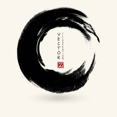 Beyaz arka planda siyah mürekkep darbesi. Japon tarzı. Grunge Circle lekelerinin vektör illüstrasyonu