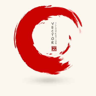 Beyaz arka planda kırmızı mürekkep izi var. Japon tarzı. Grunge Circle lekelerinin vektör illüstrasyonu