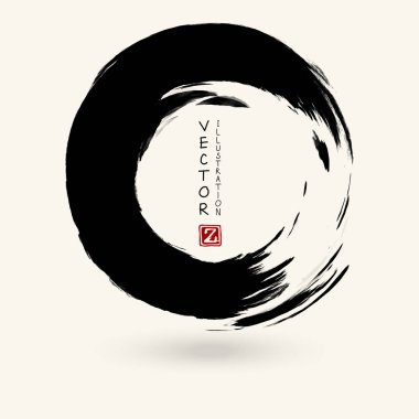 Beyaz arka planda siyah mürekkep darbesi. Japon tarzı. Grunge Circle lekelerinin vektör illüstrasyonu