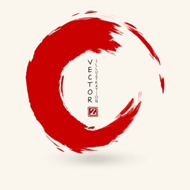 Beyaz arka planda kırmızı mürekkep izi var. Japon tarzı. Grunge Circle lekelerinin vektör illüstrasyonu