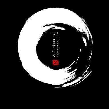 Siyah arka planda beyaz mürekkep darbesi. Japon tarzı. Grunge Circle lekelerinin vektör illüstrasyonu