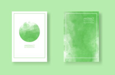 Suluboya elemanları ayarlanmış kartlar. Yeşil arka planda elle çizilmiş afiş öğesi.